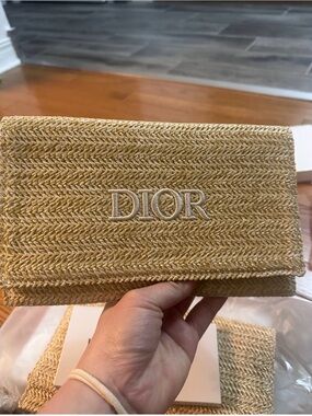 Dior Straw Clutch in Natural Beige with Embroidered Logo